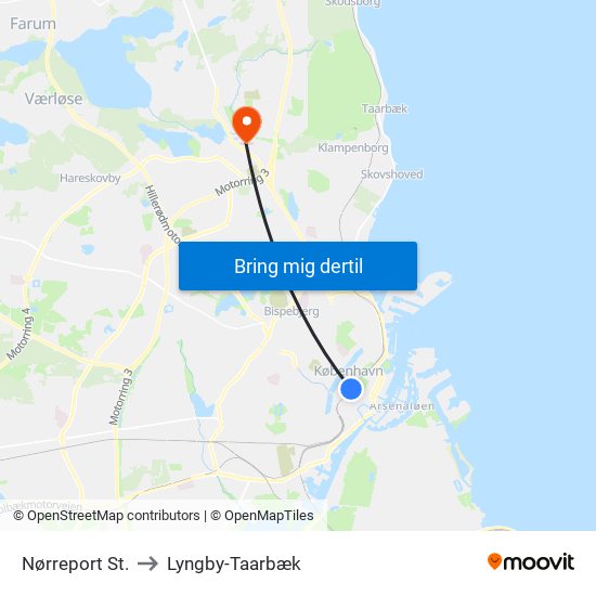 Nørreport St. to Lyngby-Taarbæk map