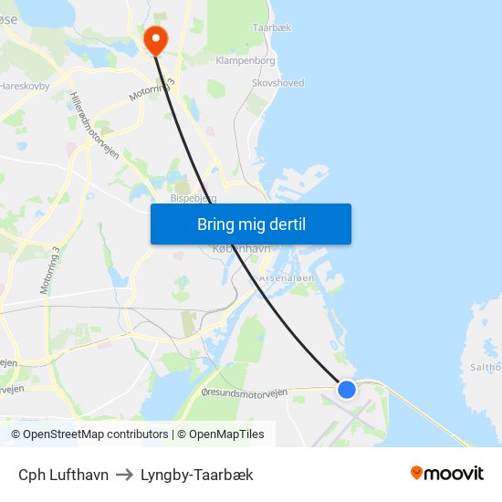 Cph Lufthavn to Lyngby-Taarbæk map