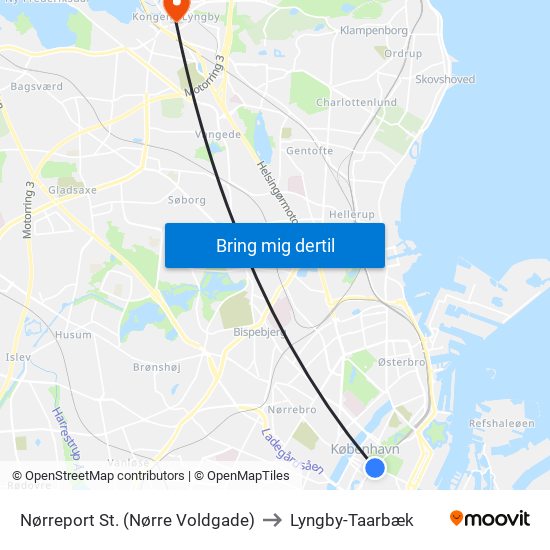 Nørreport St. (Nørre Voldgade) to Lyngby-Taarbæk map