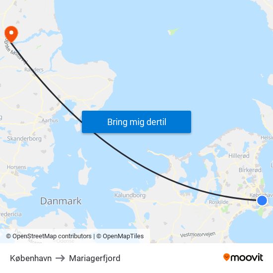 København to Mariagerfjord map