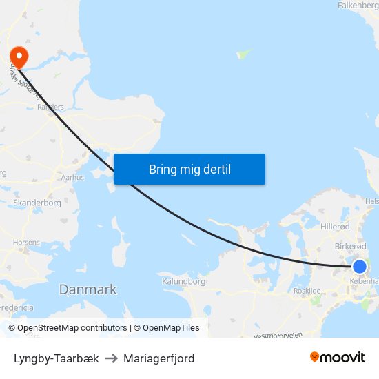 Lyngby-Taarbæk to Mariagerfjord map