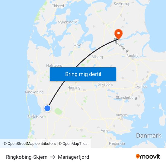 Ringkøbing-Skjern to Mariagerfjord map
