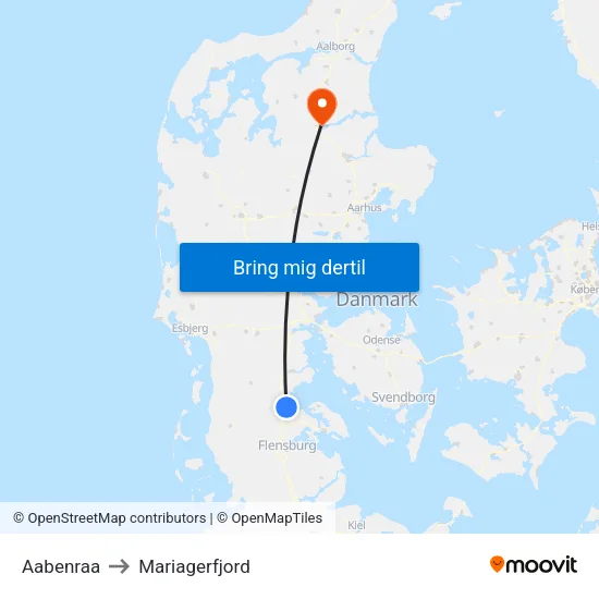 Aabenraa to Mariagerfjord map