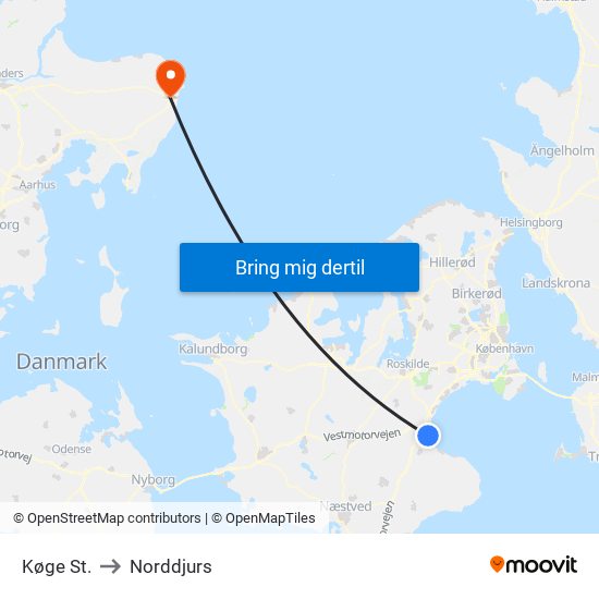 Køge St. to Norddjurs map
