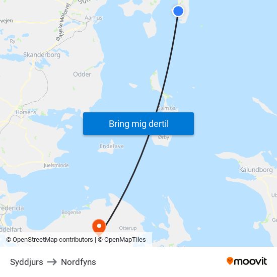 Syddjurs to Nordfyns map