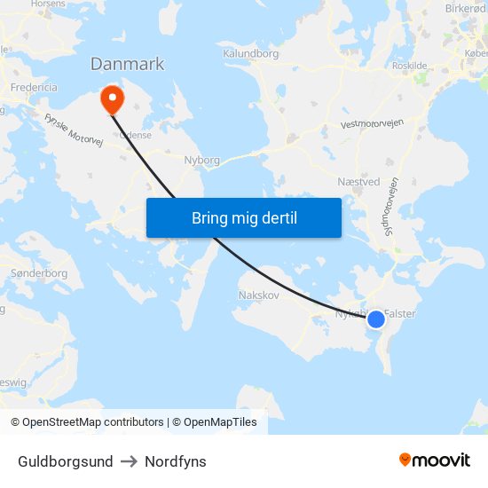 Guldborgsund to Nordfyns map