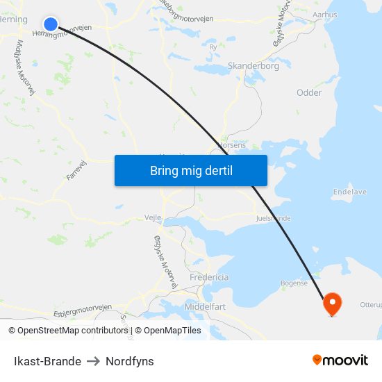 Ikast-Brande to Nordfyns map