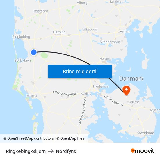 Ringkøbing-Skjern to Nordfyns map