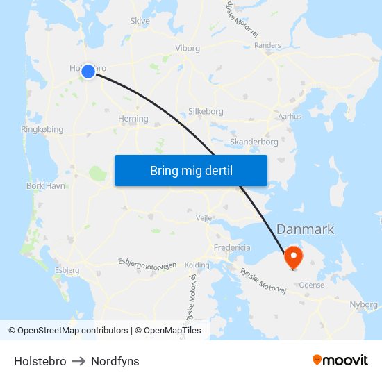 Holstebro to Nordfyns map