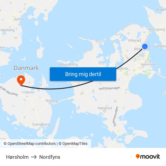 Hørsholm to Nordfyns map