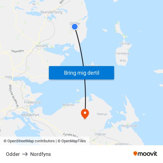 Odder to Nordfyns map