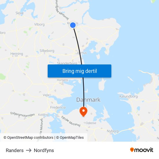 Randers to Nordfyns map