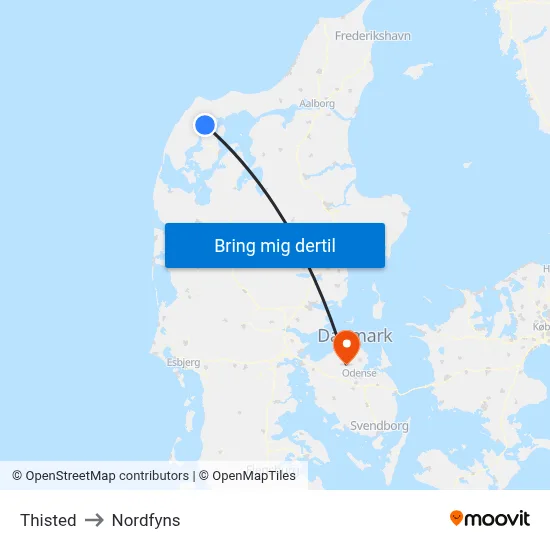 Thisted to Nordfyns map