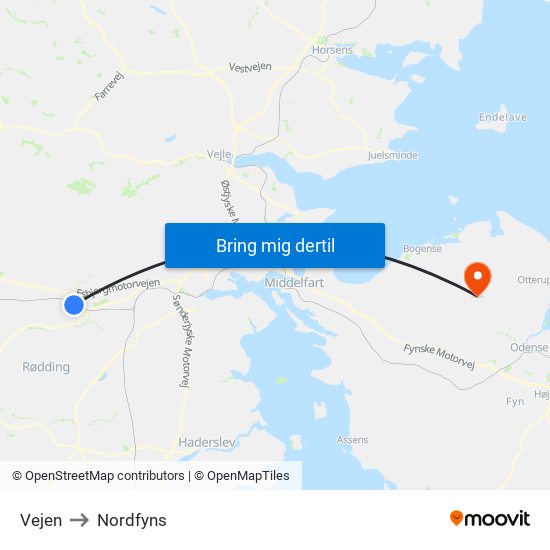 Vejen to Nordfyns map