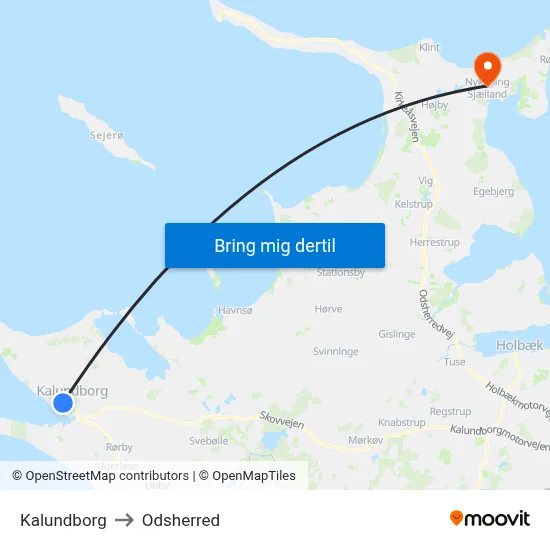 Kalundborg to Odsherred map