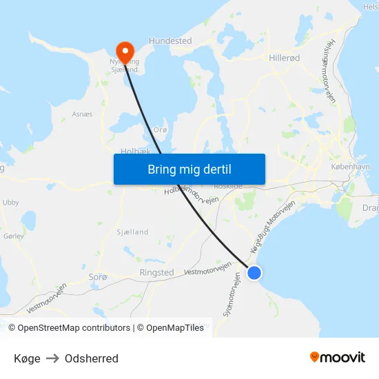 Køge to Odsherred map