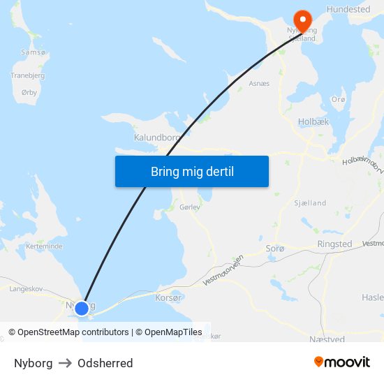 Nyborg to Odsherred map