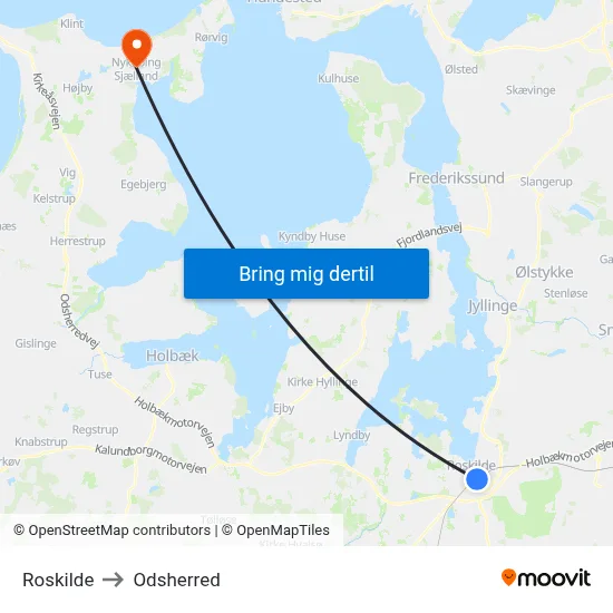 Roskilde to Odsherred map