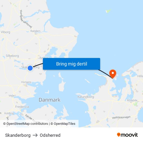 Skanderborg to Odsherred map