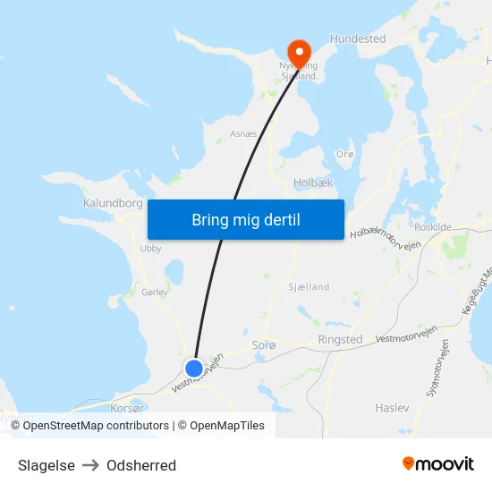 Slagelse to Odsherred map