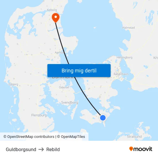 Guldborgsund to Rebild map