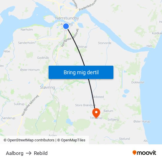 Aalborg to Rebild map