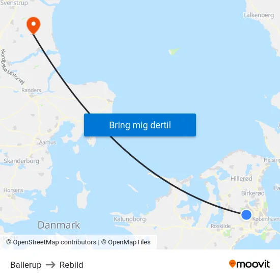 Ballerup to Rebild map