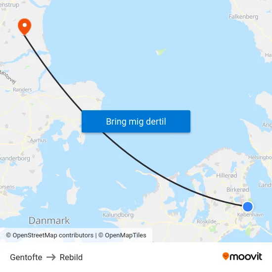 Gentofte to Rebild map
