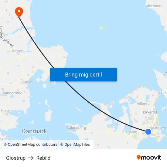 Glostrup to Rebild map