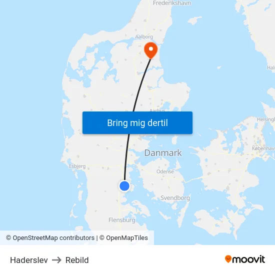 Haderslev to Rebild map
