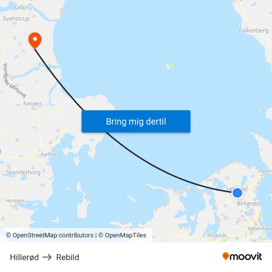 Hillerød to Rebild map