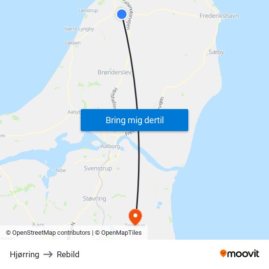 Hjørring to Rebild map