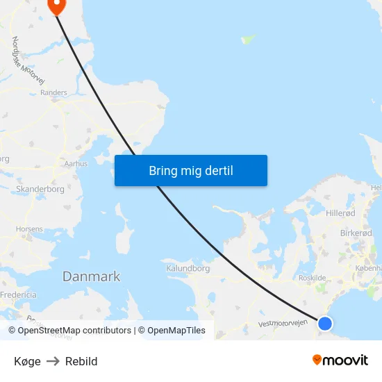 Køge to Rebild map