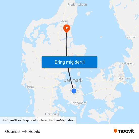 Odense to Rebild map