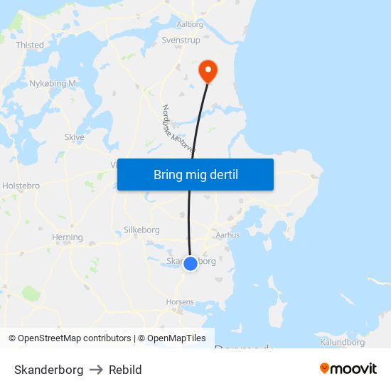 Skanderborg to Rebild map