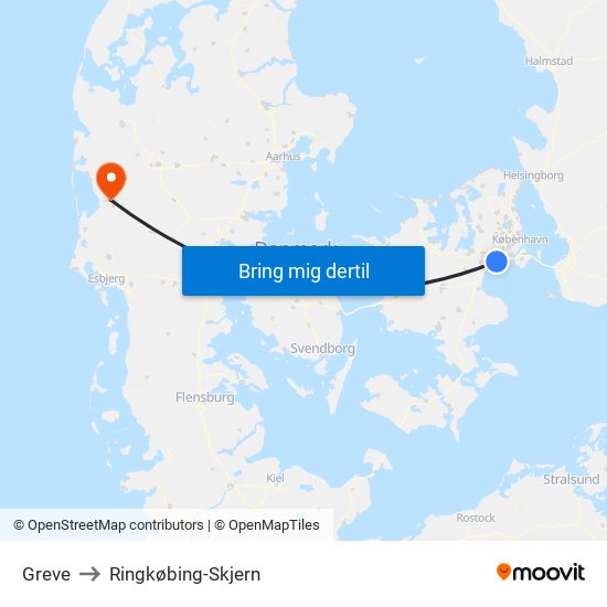 Greve to Ringkøbing-Skjern map