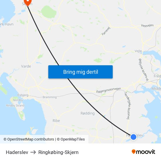 Haderslev to Ringkøbing-Skjern map