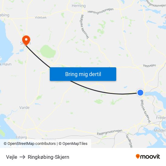 Vejle to Ringkøbing-Skjern map