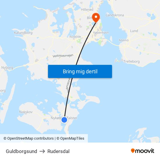 Guldborgsund to Rudersdal map