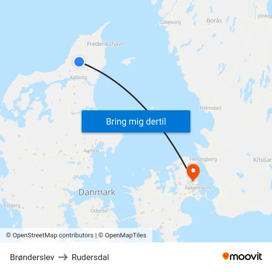Brønderslev to Rudersdal map