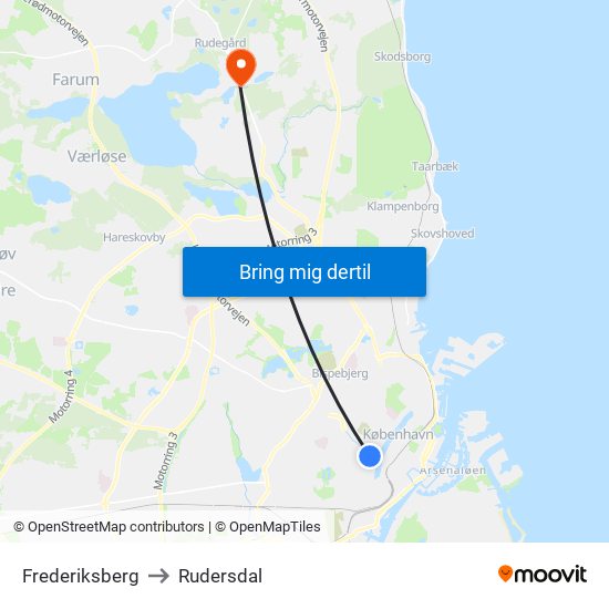 Frederiksberg to Rudersdal map