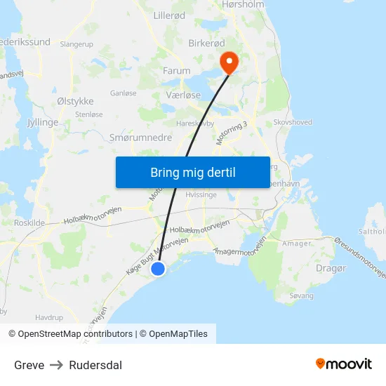 Greve to Rudersdal map