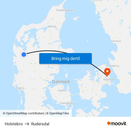 Holstebro to Rudersdal map