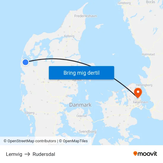Lemvig to Rudersdal map