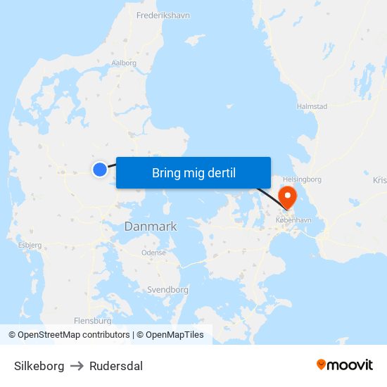 Silkeborg to Rudersdal map