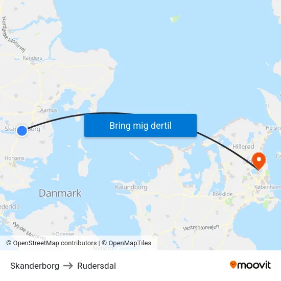 Skanderborg to Rudersdal map
