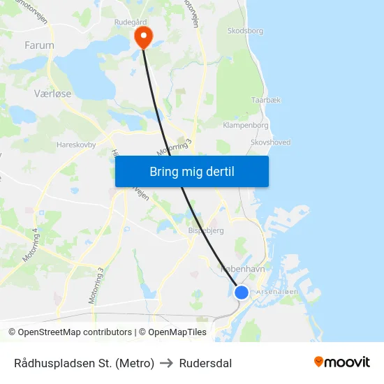 Rådhuspladsen St. (Metro) to Rudersdal map