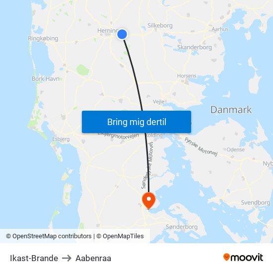 Ikast-Brande to Aabenraa map