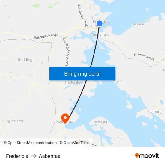 Fredericia to Aabenraa map
