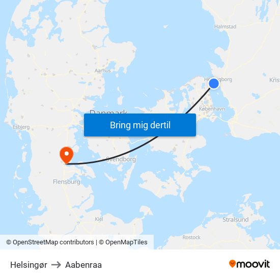 Helsingør to Aabenraa map